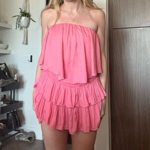Vibrant Pink Off-Shoulder Ruffle Romper